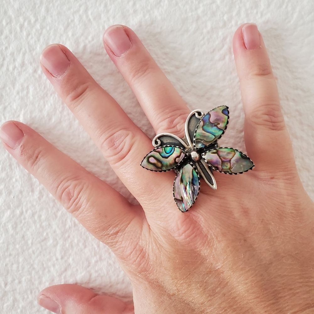 Abalone Sterling Butterfly Ring - Picture 5 of 5